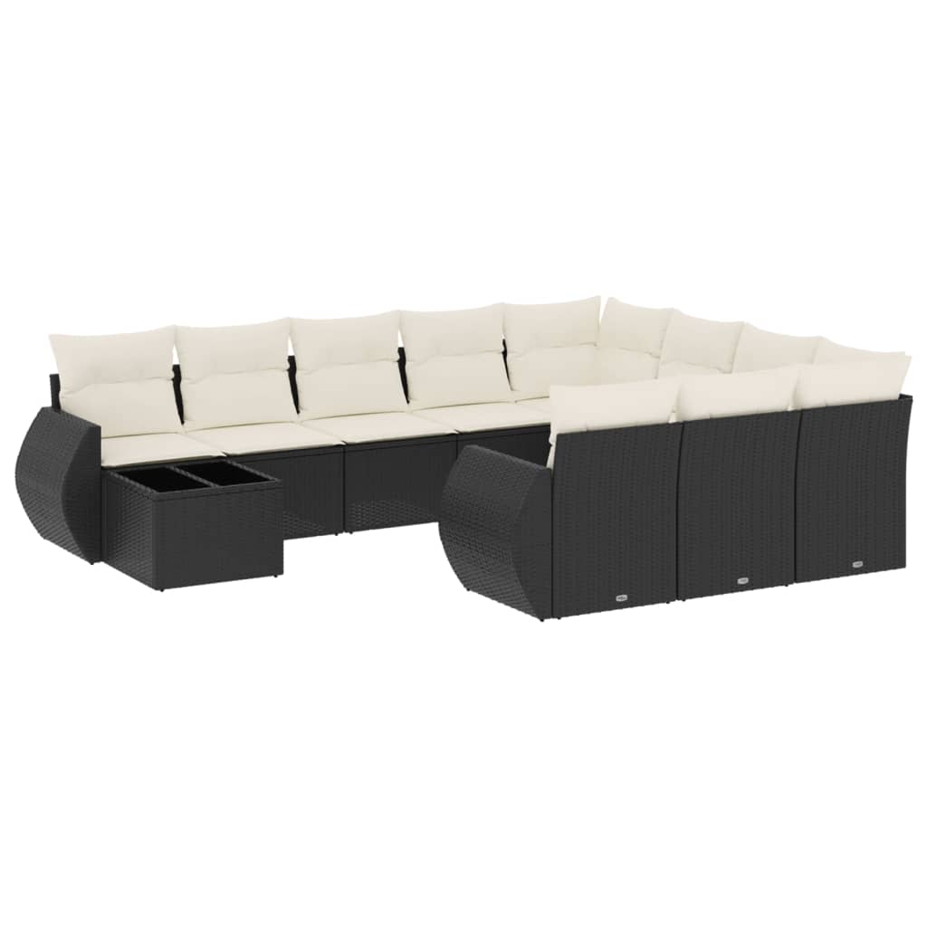 11-dijelni set vrtnih sofa od poliratana s jastucima crni