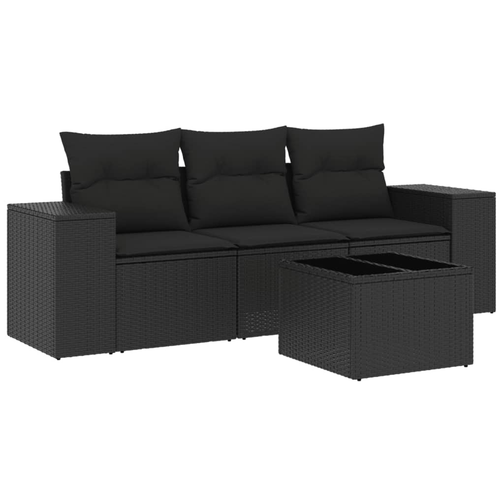 4-dijelni set vrtnih sofa od poliratana s jastucima crni