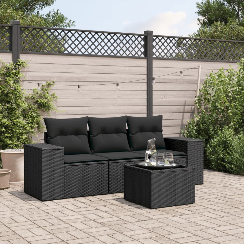4-dijelni set vrtnih sofa od poliratana s jastucima crni