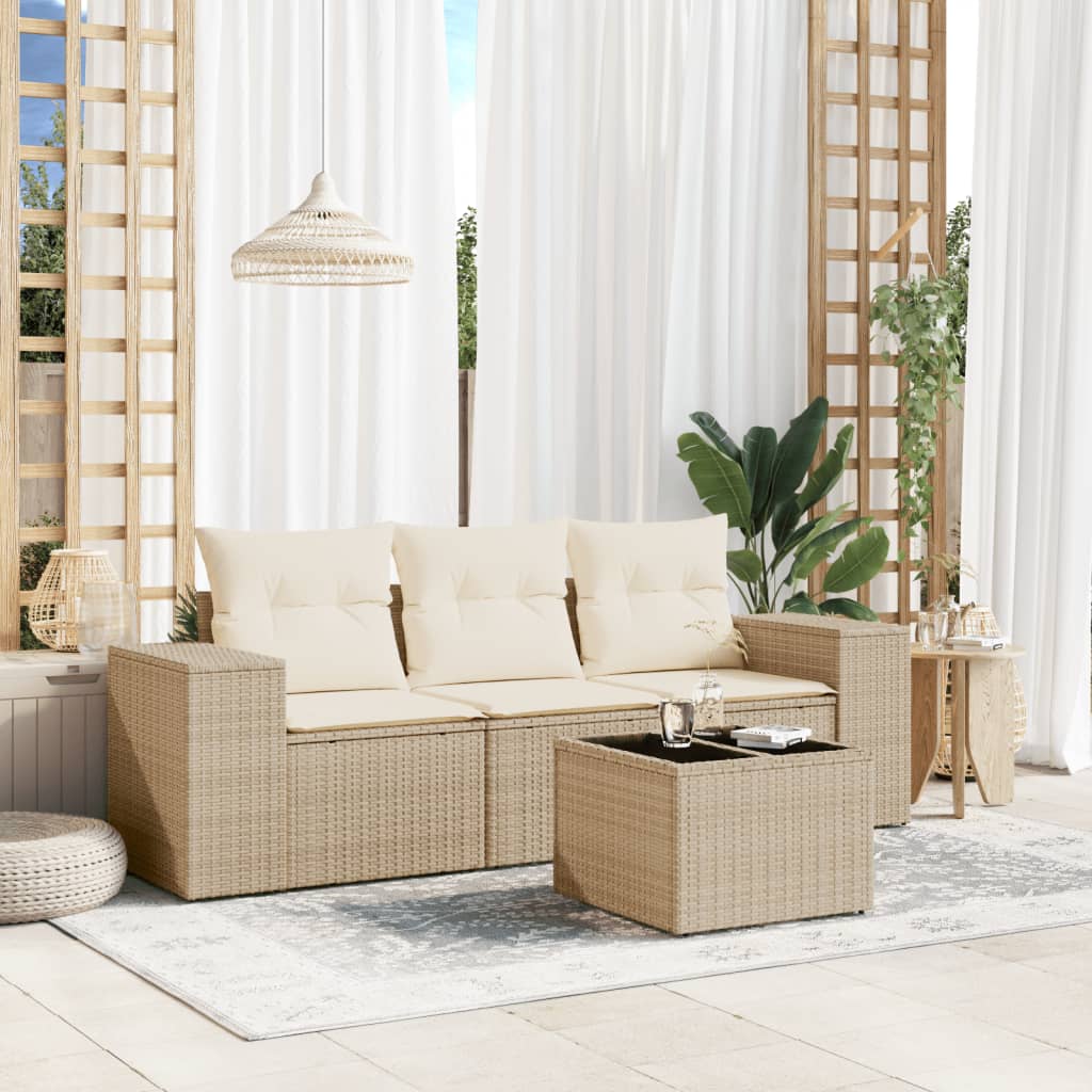4-dijelni set vrtnih sofa s jastucima bež od poliratana