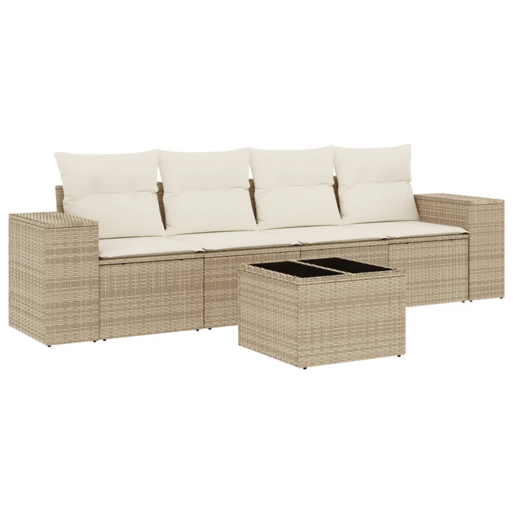 5-dijelni vrtni set sofa s jastucima bež od poliratana