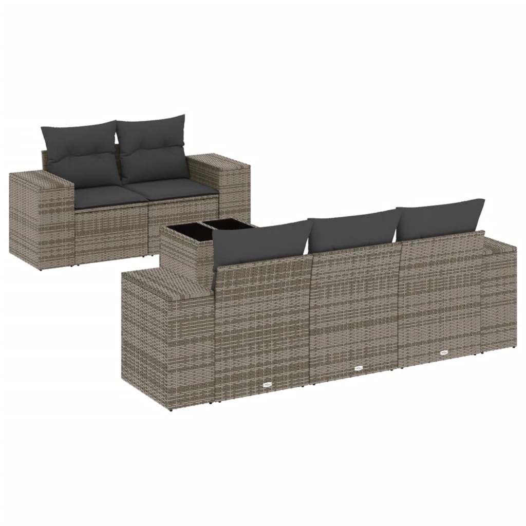 6-dijelni set vrtnih sofa od poliratana s jastucima sivi