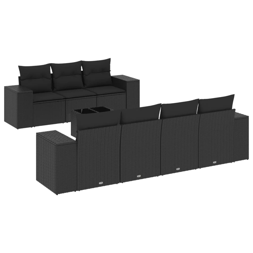 8-dijelni set vrtnih sofa od poliratana s jastucima crni