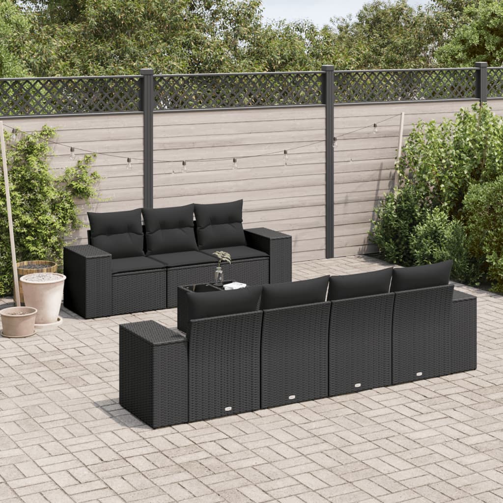 8-dijelni set vrtnih sofa od poliratana s jastucima crni
