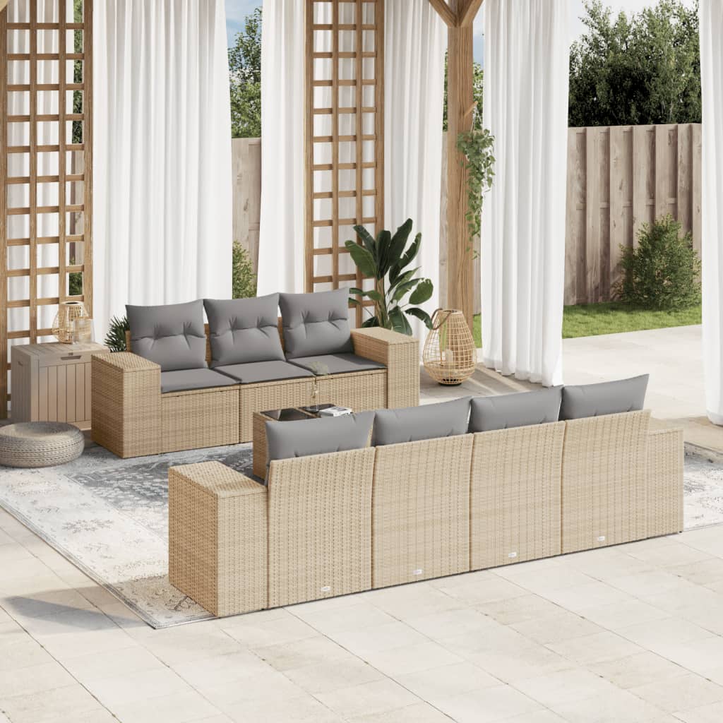 8-dijelni set vrtnih sofa od poliratana s jastucima bež 83 x 62 x 69 cm