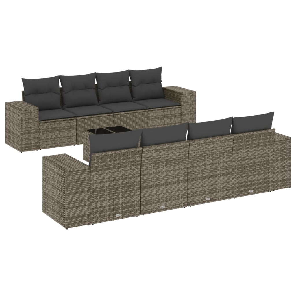 9-dijelni set vrtnih sofa od poliratana s jastucima sivi