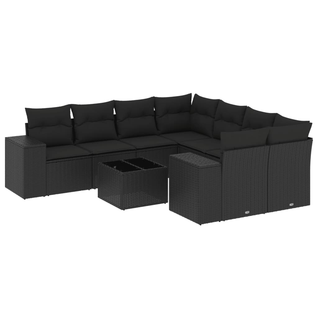 9-dijelni set vrtnih sofa s jastucima crni od poliratana