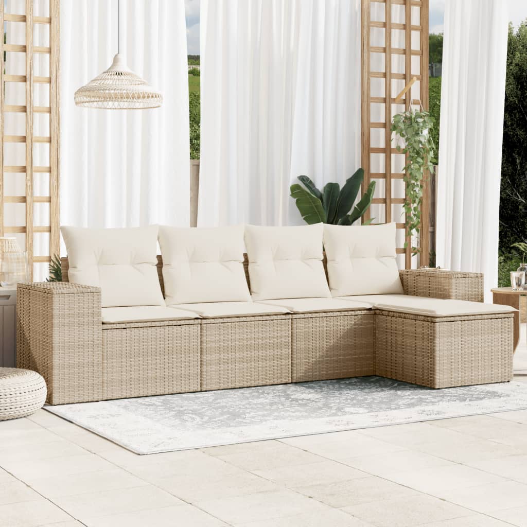 5-dijelni vrtni set sofa s jastucima bež od poliratana