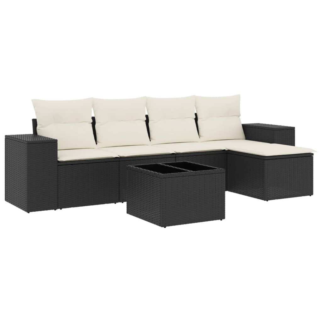 6-dijelni set vrtnih sofa s jastucima crni od poliratana