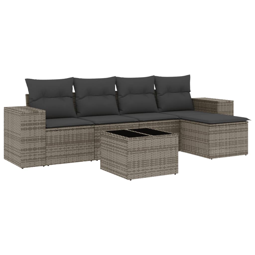 6-dijelni set vrtnih sofa od poliratana s jastucima sivi