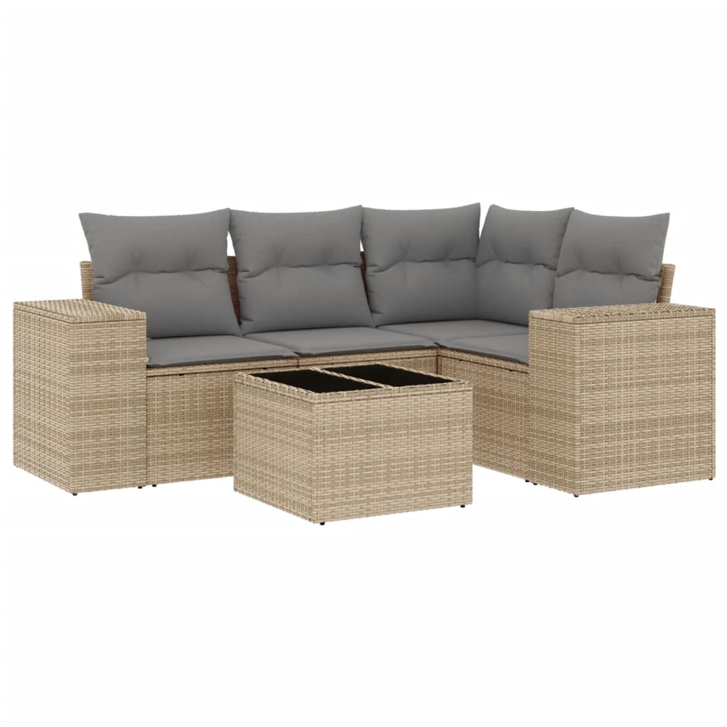 5-dijelni vrtni set sofa s jastucima bež od poliratana