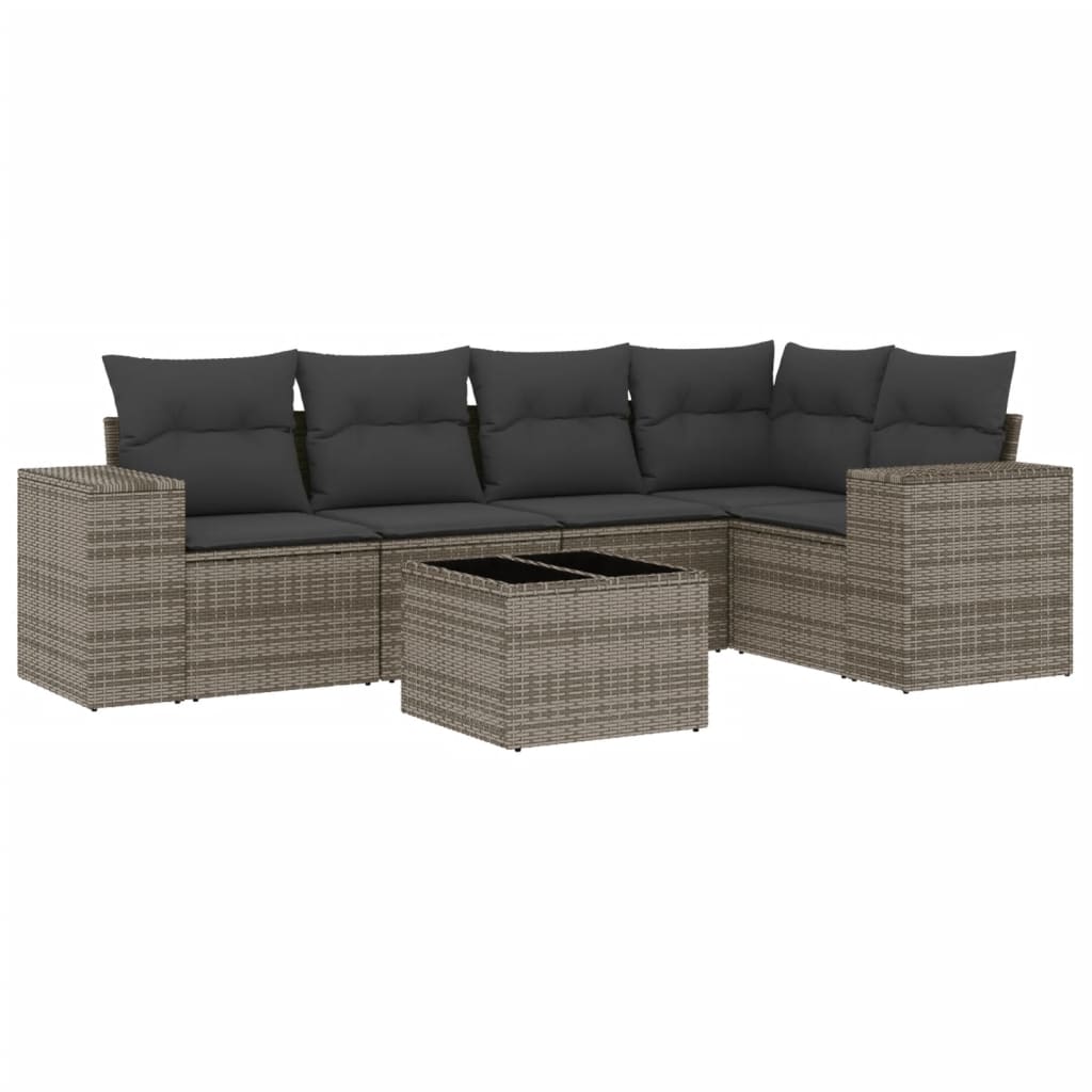 6-dijelni set vrtnih sofa od poliratana s jastucima sivi