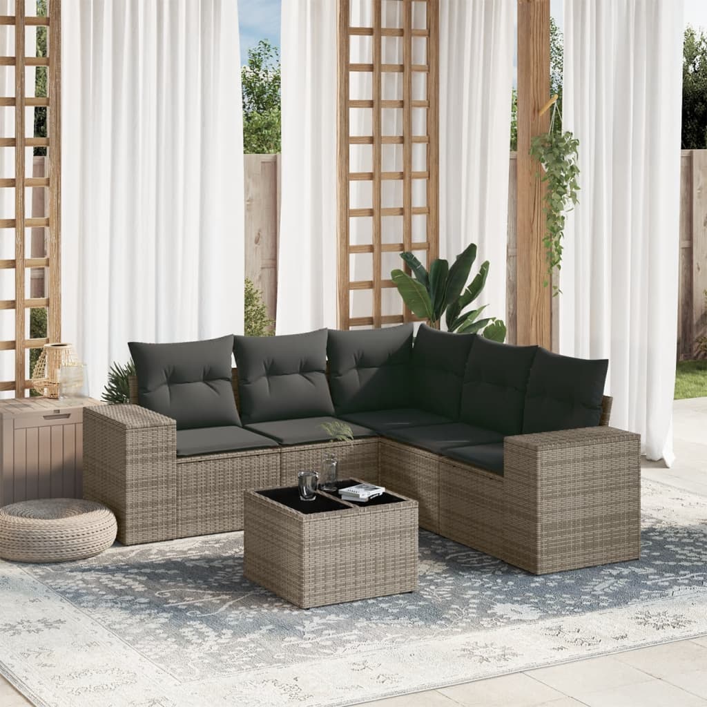6-dijelni set vrtnih sofa od poliratana s jastucima sivi