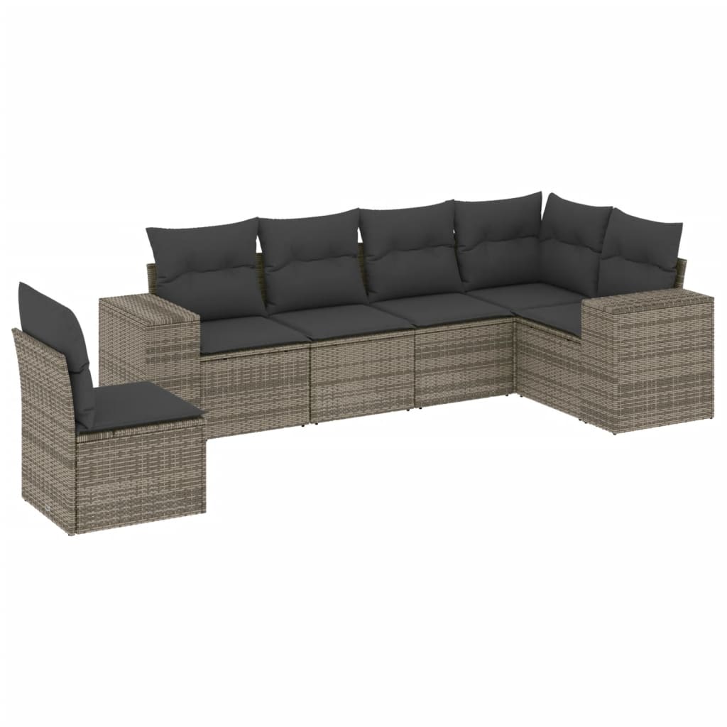 6-dijelni set vrtnih sofa od poliratana s jastucima sivi