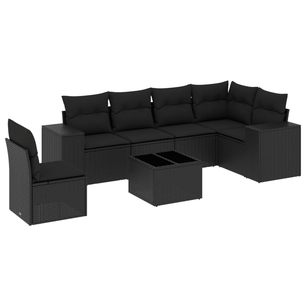 7-dijelni set vrtnih sofa od poliratana s jastucima crni Crna 83 x 62 x 69 cm
