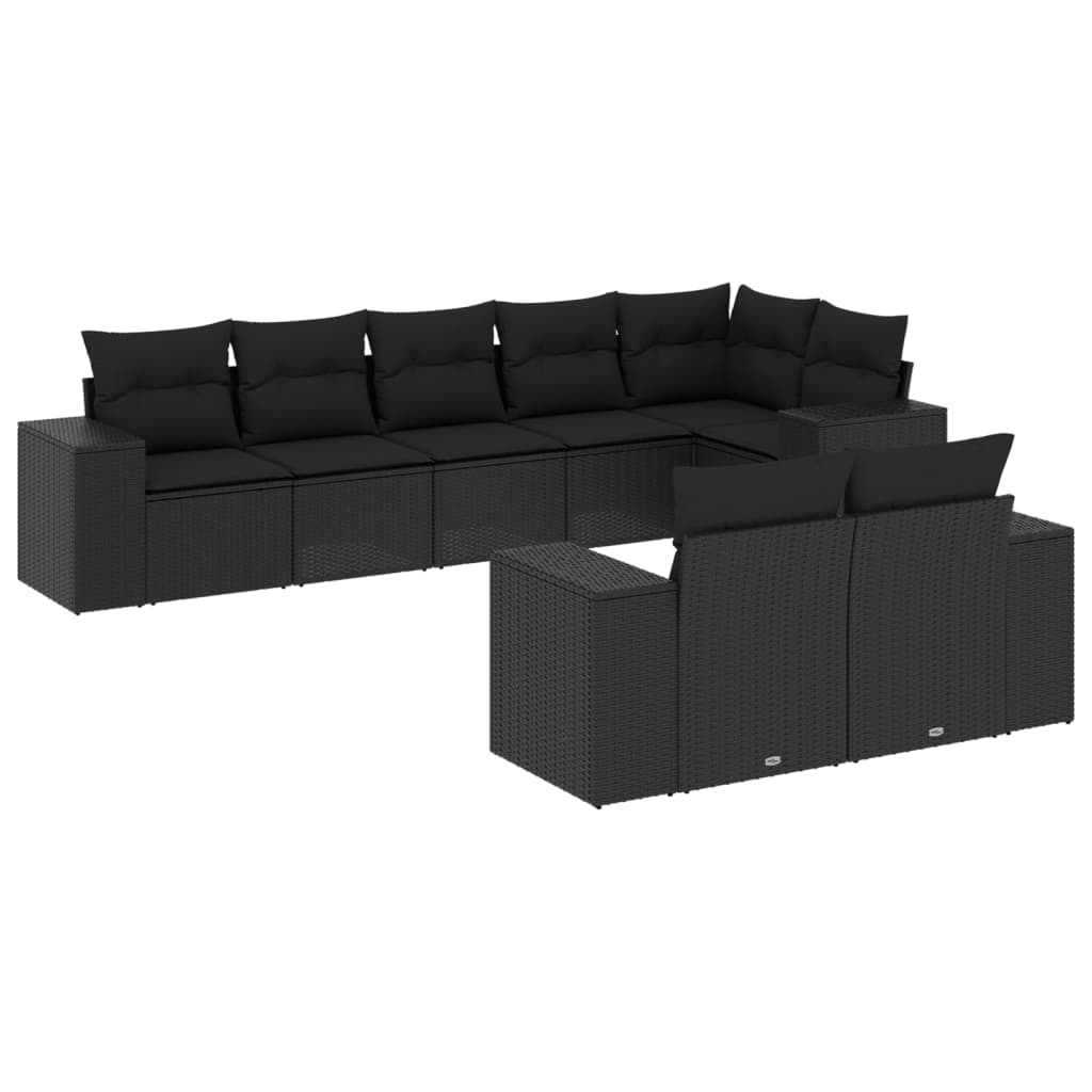 8-dijelni set vrtnih sofa od poliratana s jastucima crni