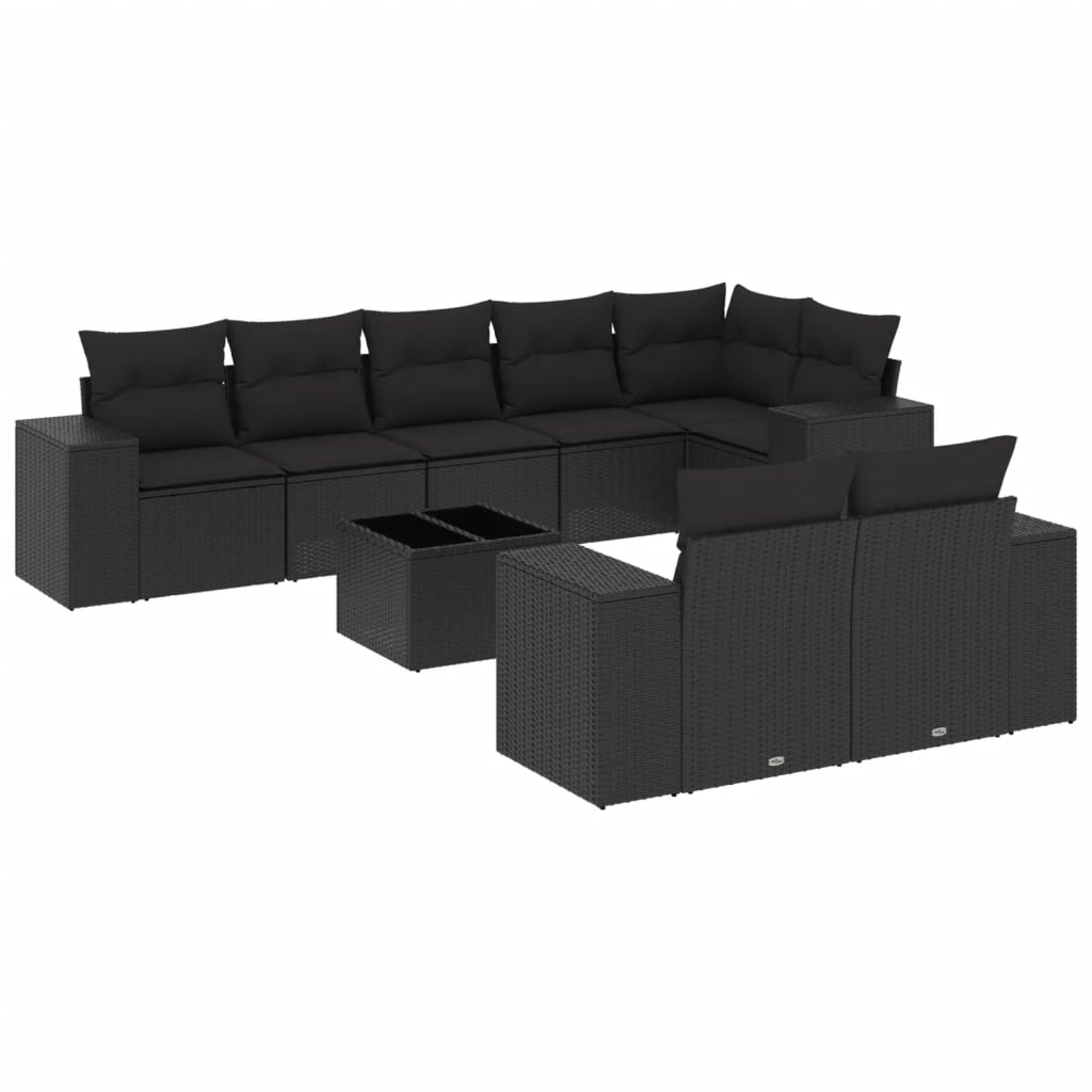 9-dijelni set vrtnih sofa s jastucima crni od poliratana