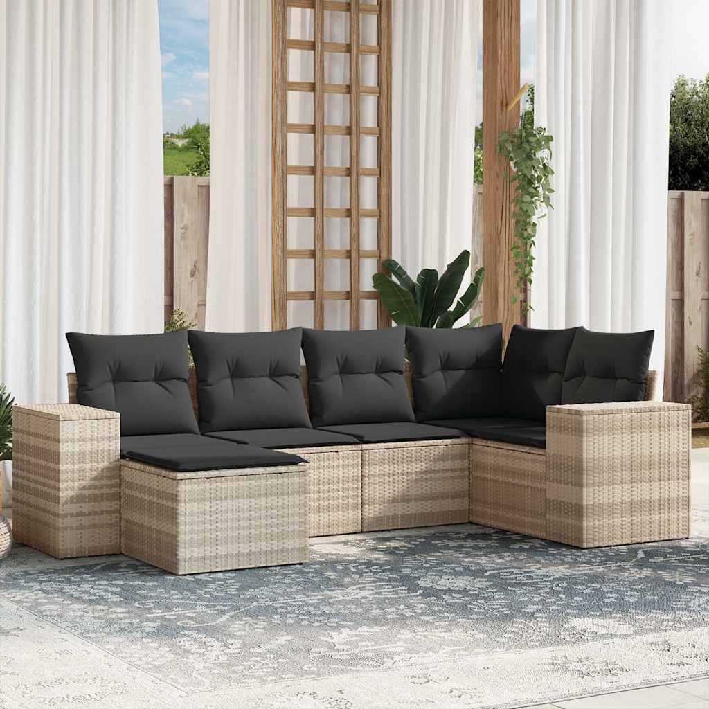 6-dijelni set vrtnih sofa od poliratana s jastucima svjetlosivi