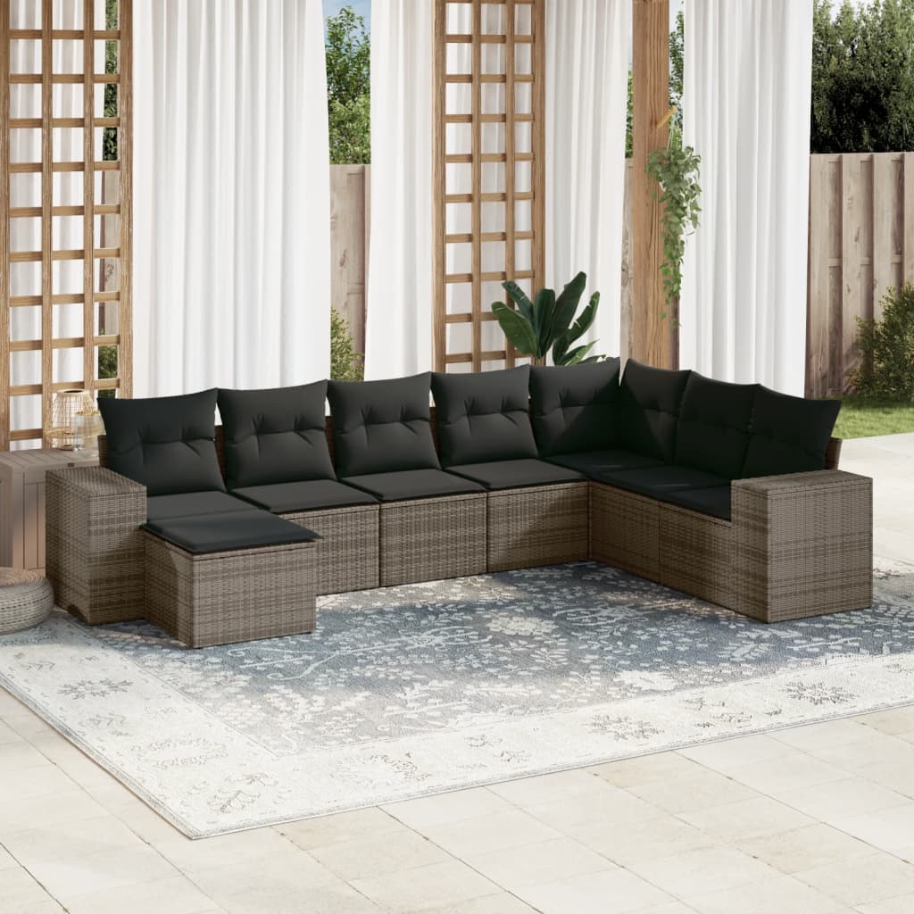 8-dijelni set vrtnih sofa od poliratana s jastucima sivi
