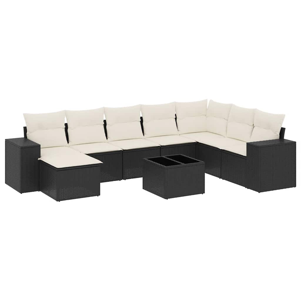 9-dijelni set vrtnih sofa s jastucima crni od poliratana Crna