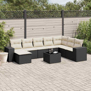 9-dijelni set vrtnih sofa s jastucima crni od poliratana Crna