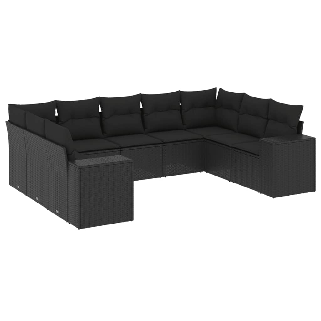 9-dijelni set vrtnih sofa s jastucima crni od poliratana