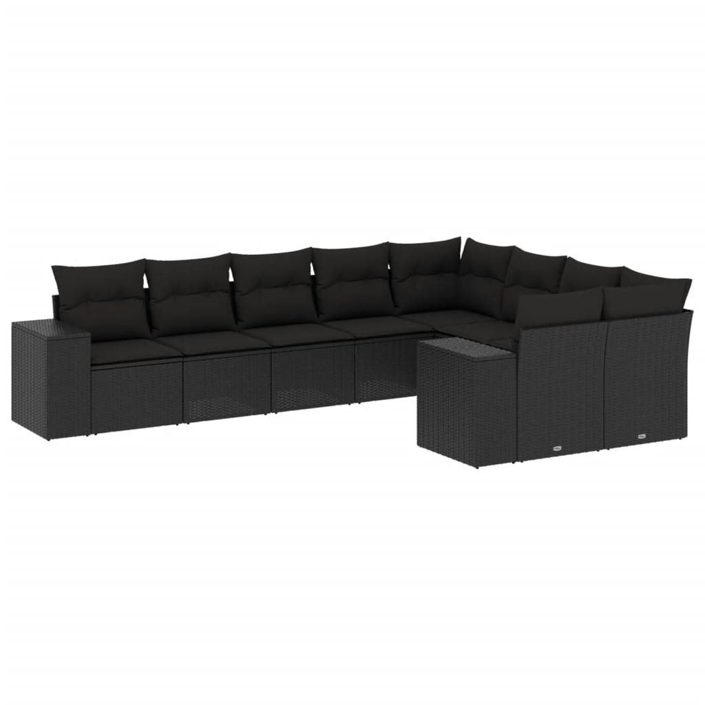 9-dijelni set vrtnih sofa s jastucima crni od poliratana