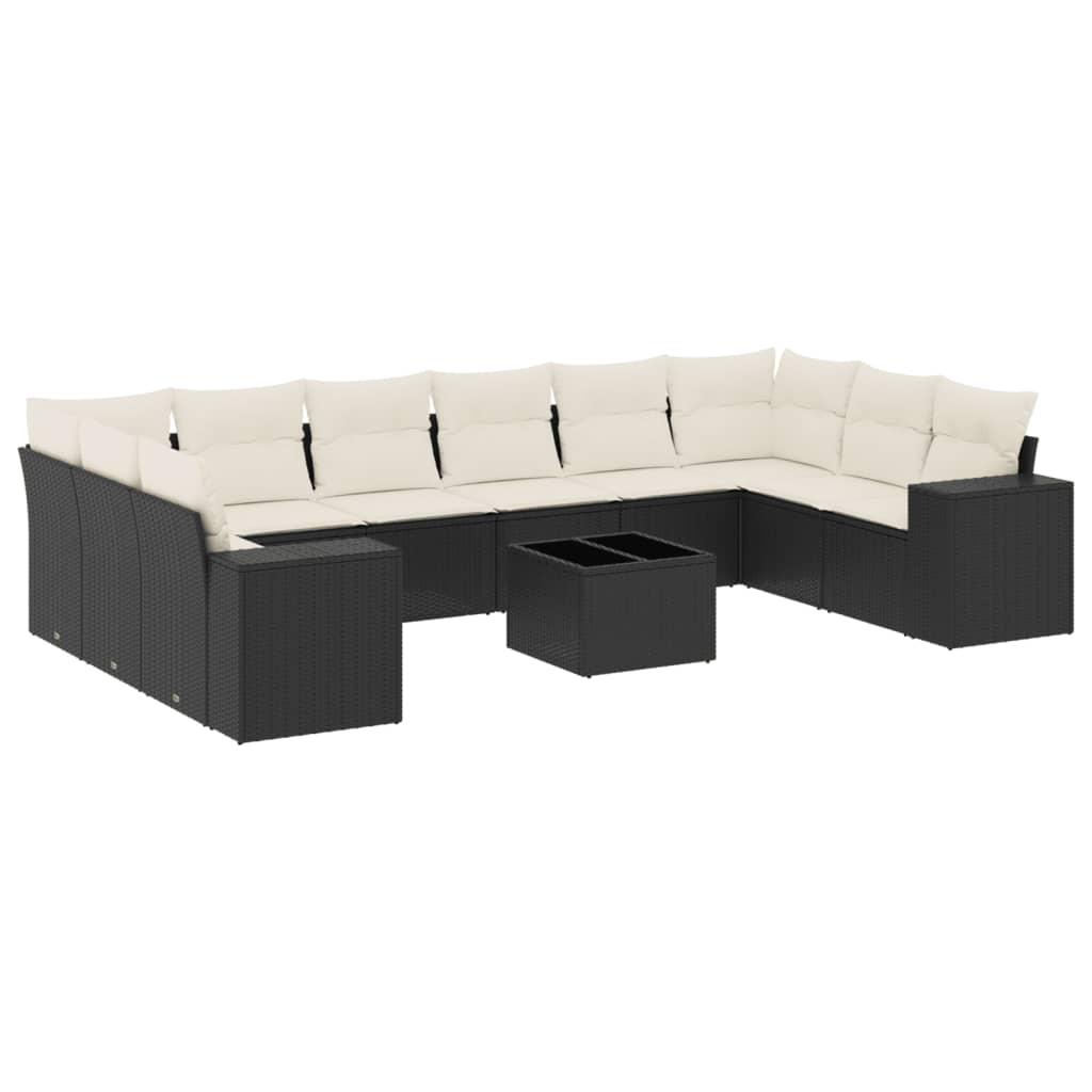 11-dijelni set vrtnih sofa od poliratana s jastucima crni Crna 83 x 62 x 69 cm