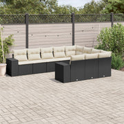 10-dijelni set vrtnih sofa s jastucima crni od poliratana Crna 83 x 62 x 69 cm