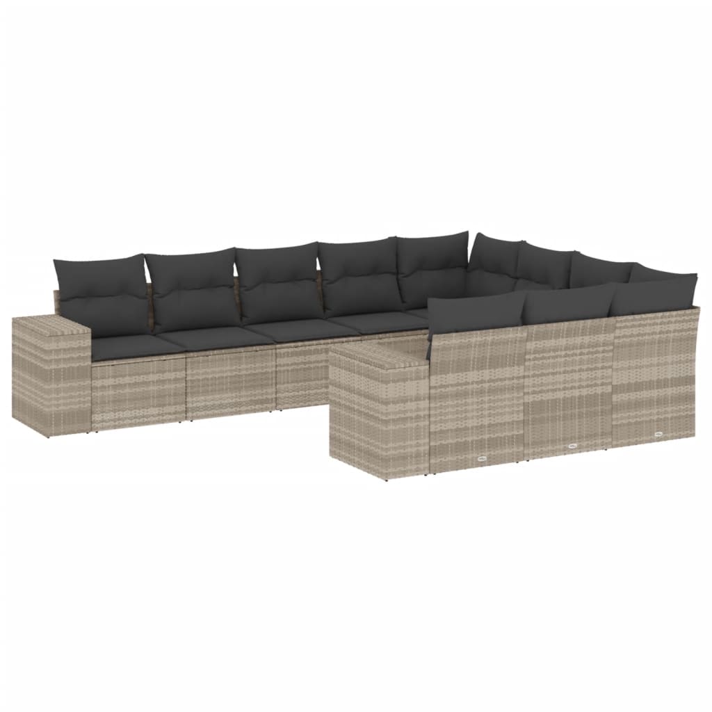 10-dijelni set vrtnih sofa poliratan s jastucima svijetlosivi