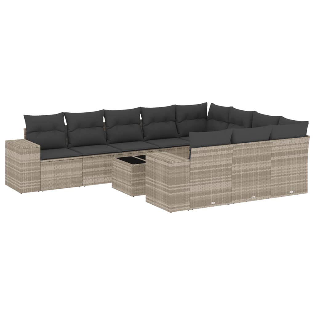 11-dijelni set vrtnih sofa poliratan s jastucima svijetlosivi