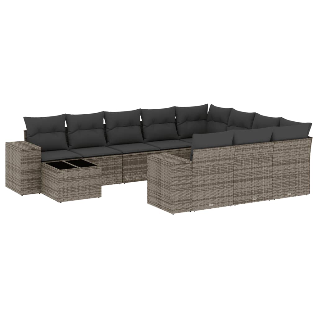 11-dijelni set vrtnih sofa od poliratana s jastucima sivi