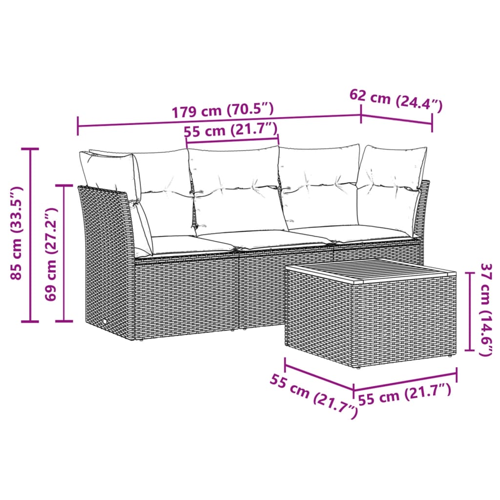 4-dijelni set vrtnih sofa s jastucima bež od poliratana