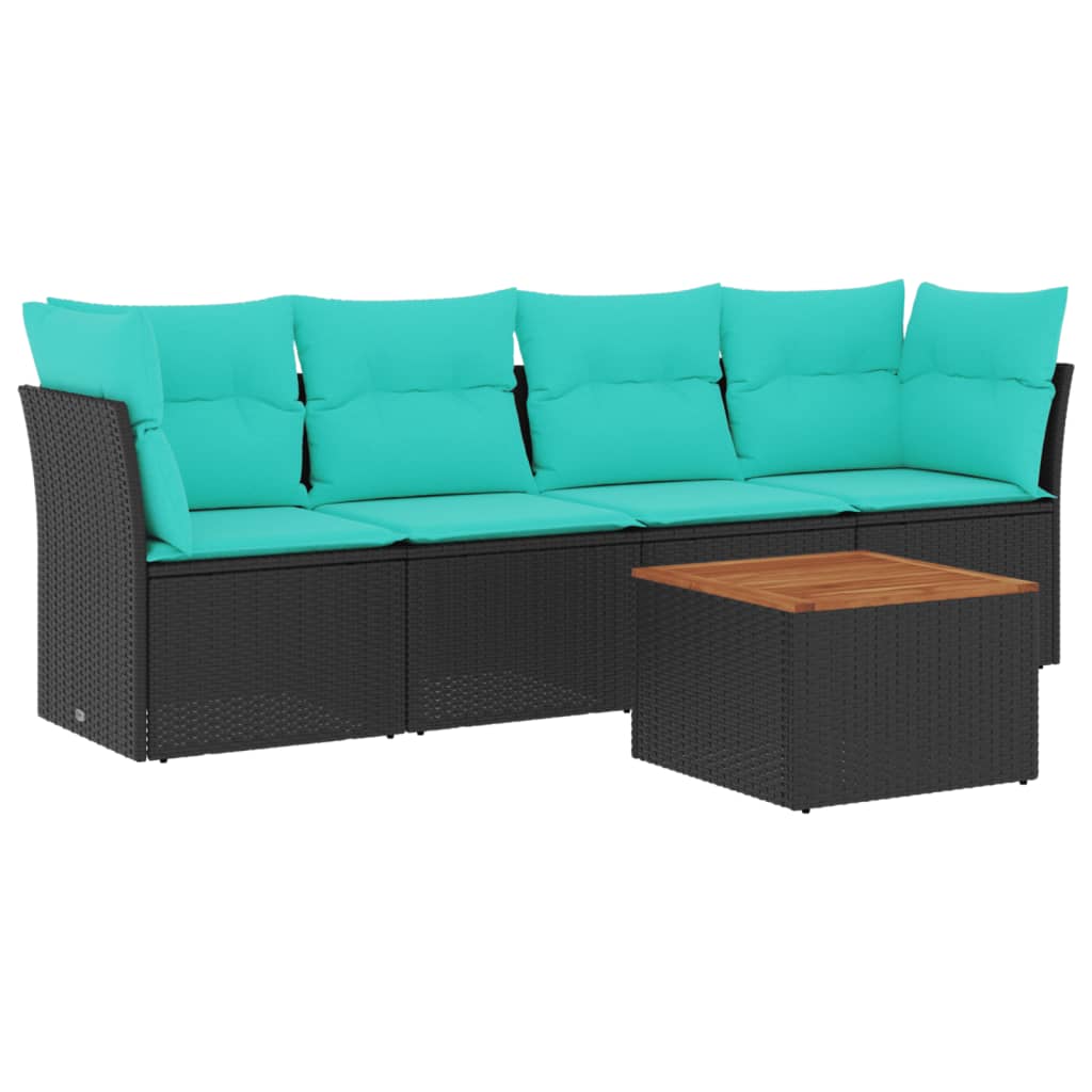 5-dijelni set vrtnih sofa od poliratana s jastucima crni