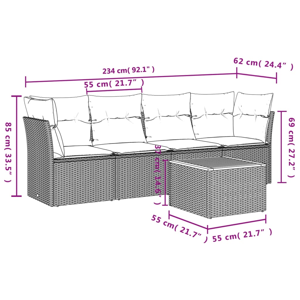 5-dijelni set vrtnih sofa s jastucima bež od poliratana