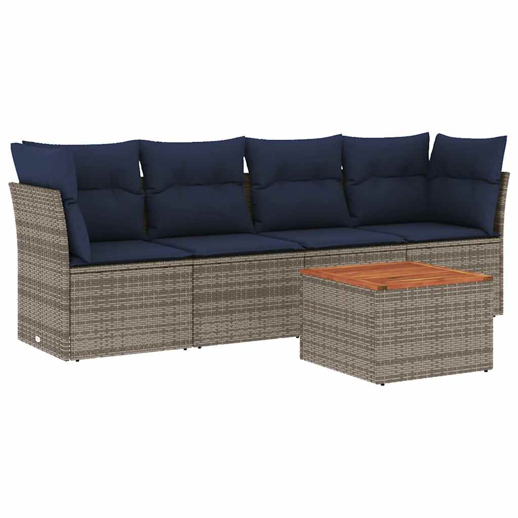 5-dijelni set vrtnih sofa od poliratana s jastucima sivi