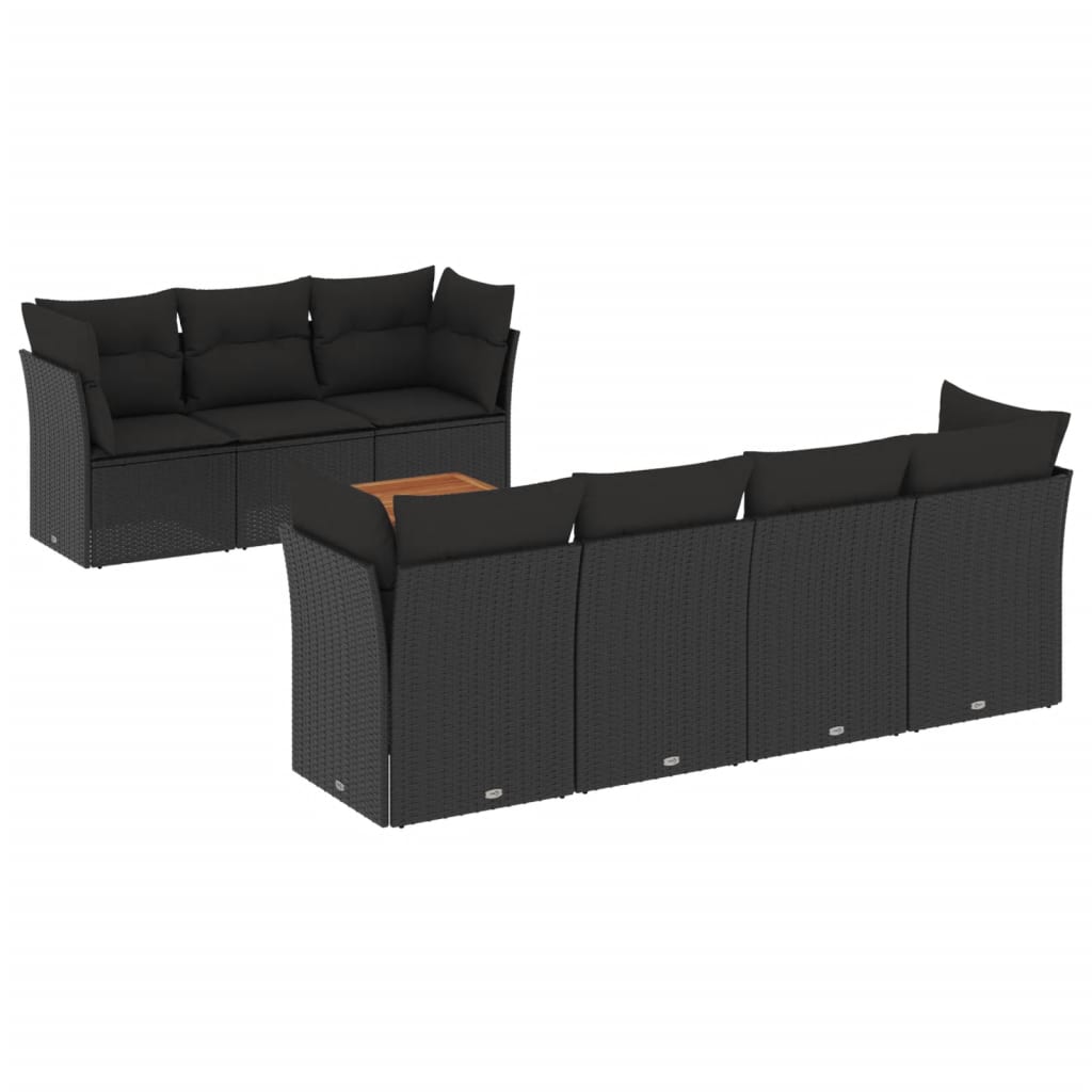 8-dijelni set vrtnih sofa od poliratana s jastucima crni