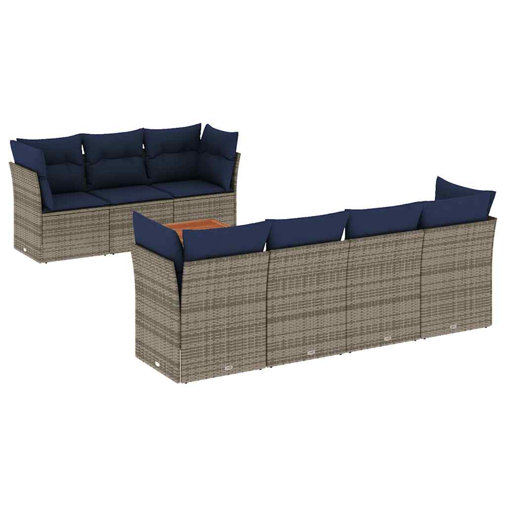 8-dijelni set vrtnih sofa od poliratana s jastucima sivi