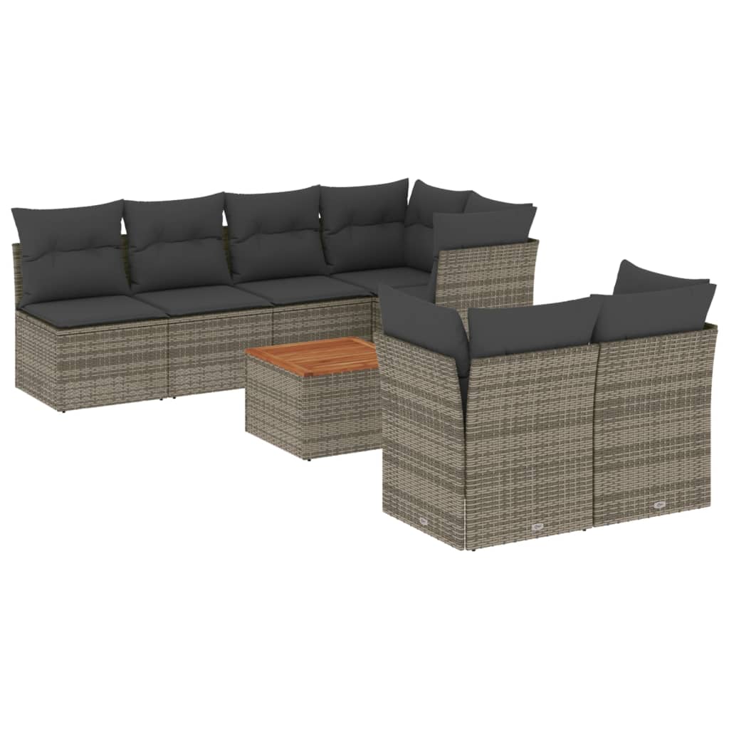 8-dijelni set vrtnih sofa od poliratana s jastucima sivi
