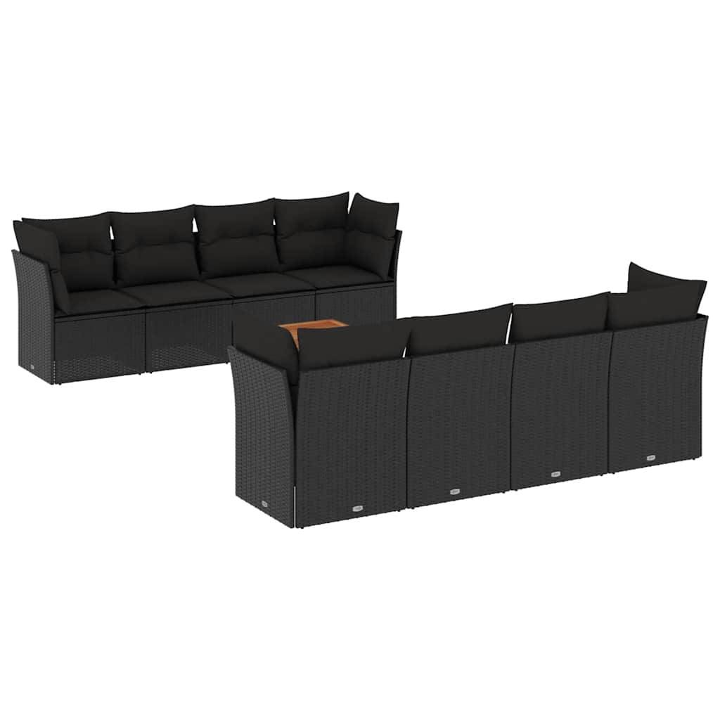 9-dijelni set vrtnih sofa s jastucima crni od poliratana