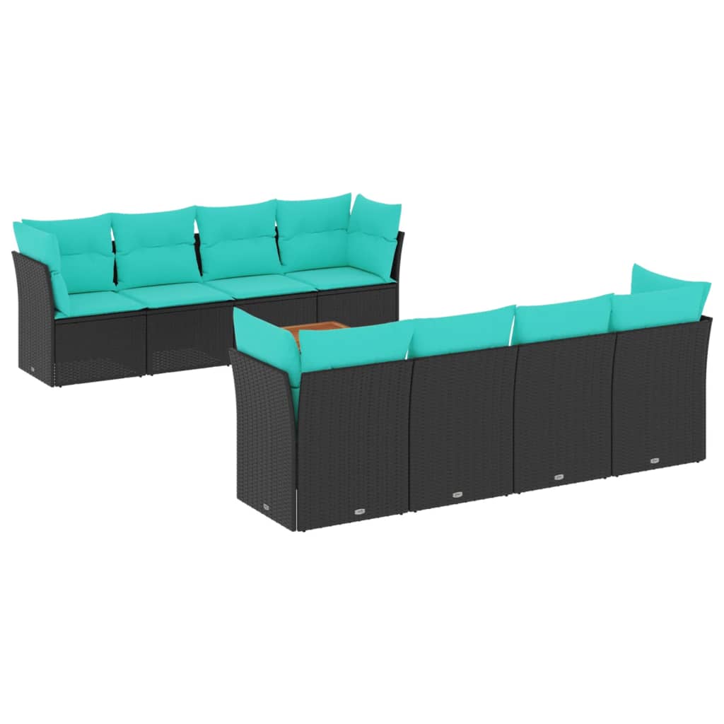 9-dijelni set vrtnih sofa od poliratana s jastucima crni
