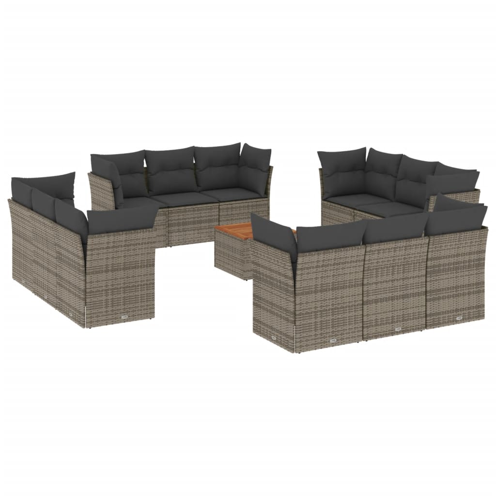 13-dijelni set vrtnih sofa od poliratana s jastucima sivi