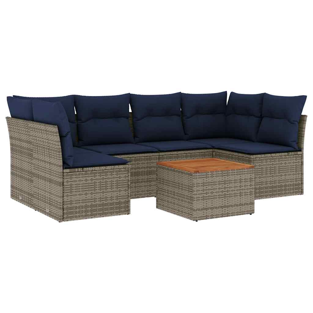7-dijelni set vrtnih sofa od poliratana s jastucima sivi