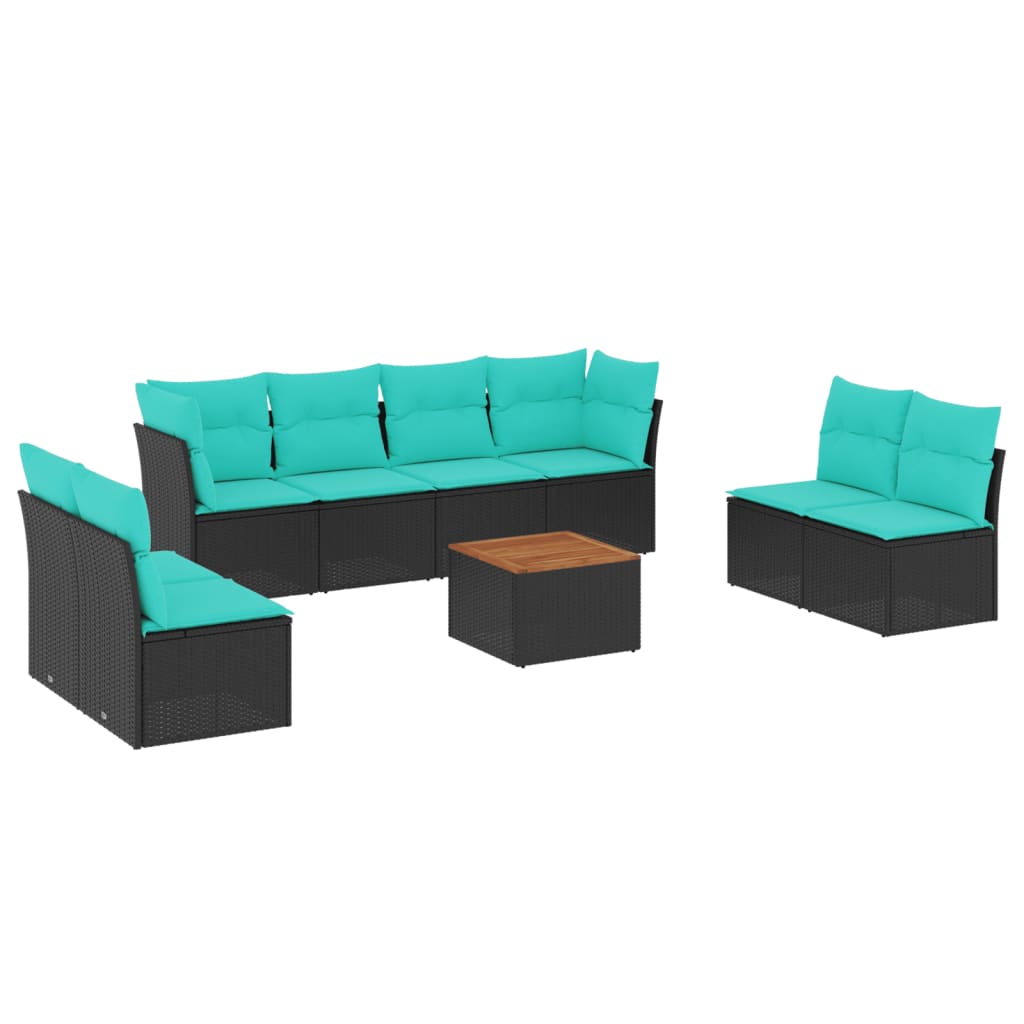 9-dijelni set vrtnih sofa od poliratana s jastucima crni