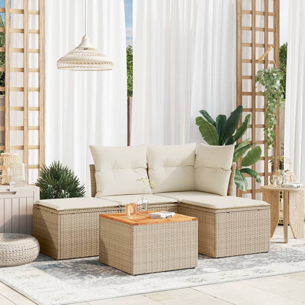 5-dijelni vrtni set sofa s jastucima bež od poliratana