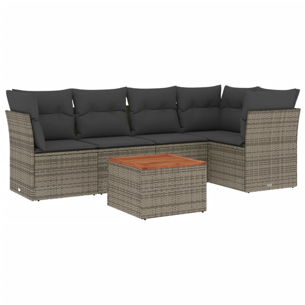 6-dijelni set vrtnih sofa od poliratana s jastucima sivi