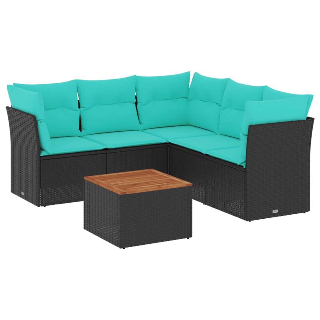 6-dijelni set vrtnih sofa od poliratana s jastucima crni