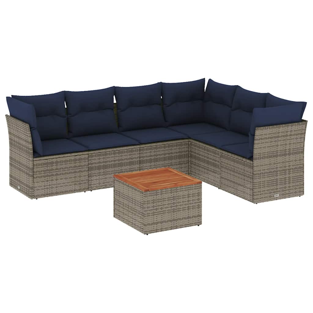7-dijelni set vrtnih sofa od poliratana s jastucima sivi