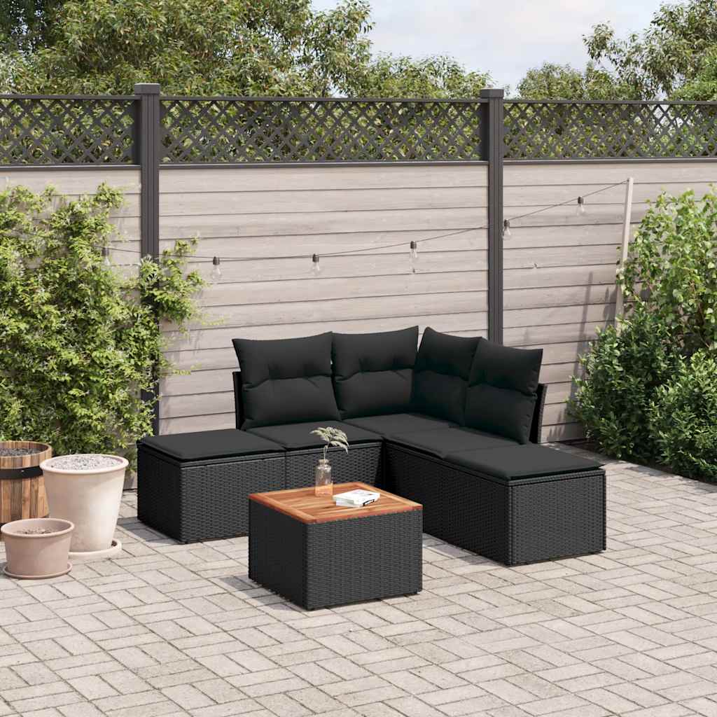 6-dijelni set vrtnih sofa s jastucima crni od poliratana