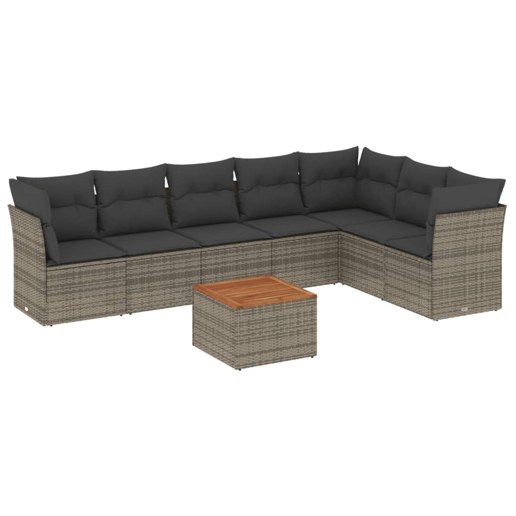 8-dijelni set vrtnih sofa od poliratana s jastucima sivi